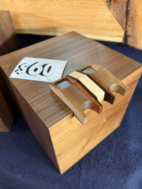 3 Place Pool Cue Claw w/ Walnut, Wenge, Brazilian Cherry and Maple With Bevel Top Design and chalk holder