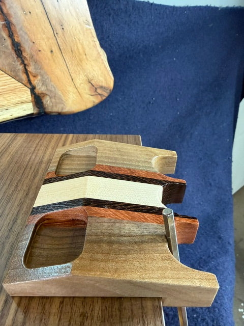 3 Place Pool Cue Claw w/ Walnut, Wenge, Brazilian Cherry and Maple With Bevel Top Design and chalk holder