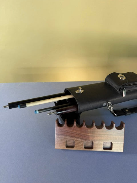 7 Place Pool Cue Claw with Walnut and Chalk Holder