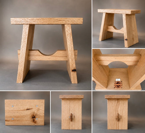 Red Oak Bench handcrafted by Scott Blackett, a Michigan based Woodworker, who added industrial elements. 